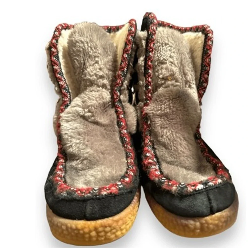 70s Vintage Yodelers Womens sz 6 Chunky Leather Fur Lined Lace Up Platform Boots
